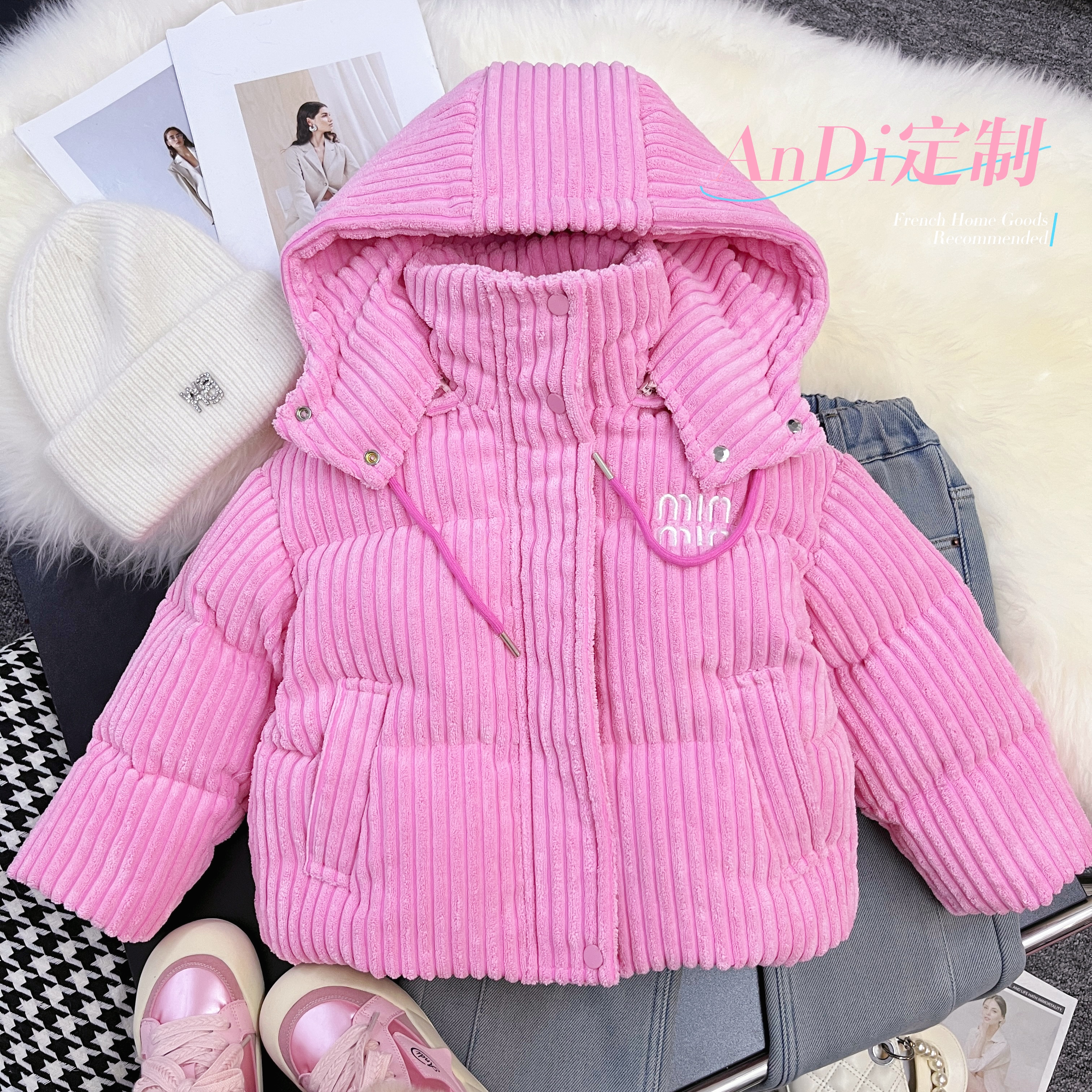〖ANDI〗订制冬款中大童绒面连帽韩系时尚羽绒服3077
