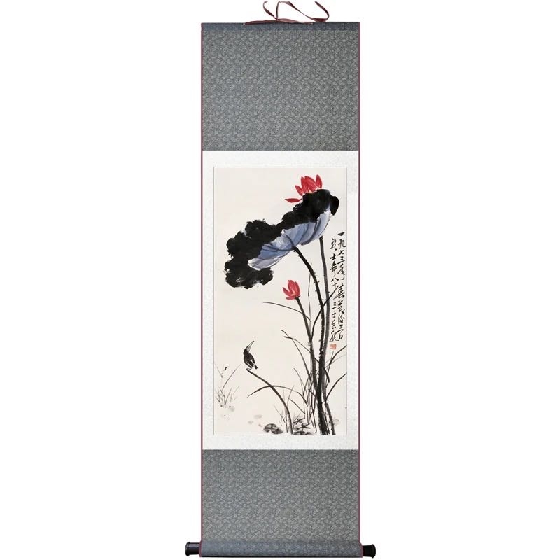 卧室玄关书法山水荷花国画卷轴画客厅书房办公室中式家居装饰画