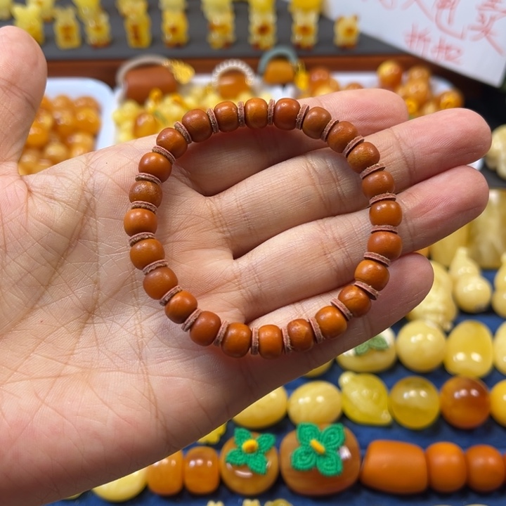琥珀未镶嵌裸石卡7加老蜡橘皮手串精工微瑕