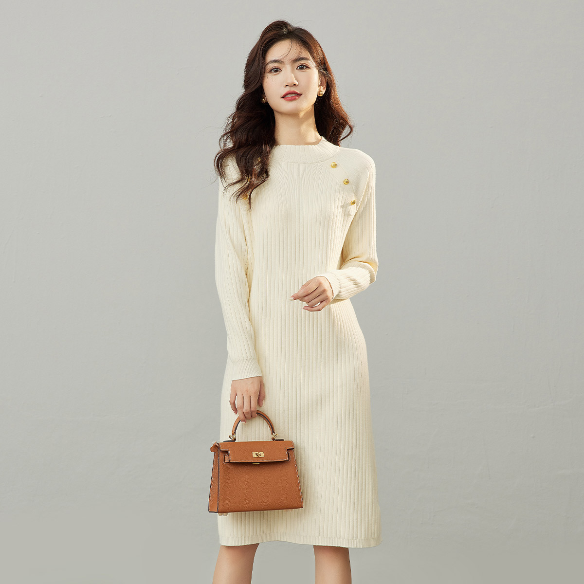 【主播专属】朗文斯汀半高领直筒针织连衣裙LDYL25607402