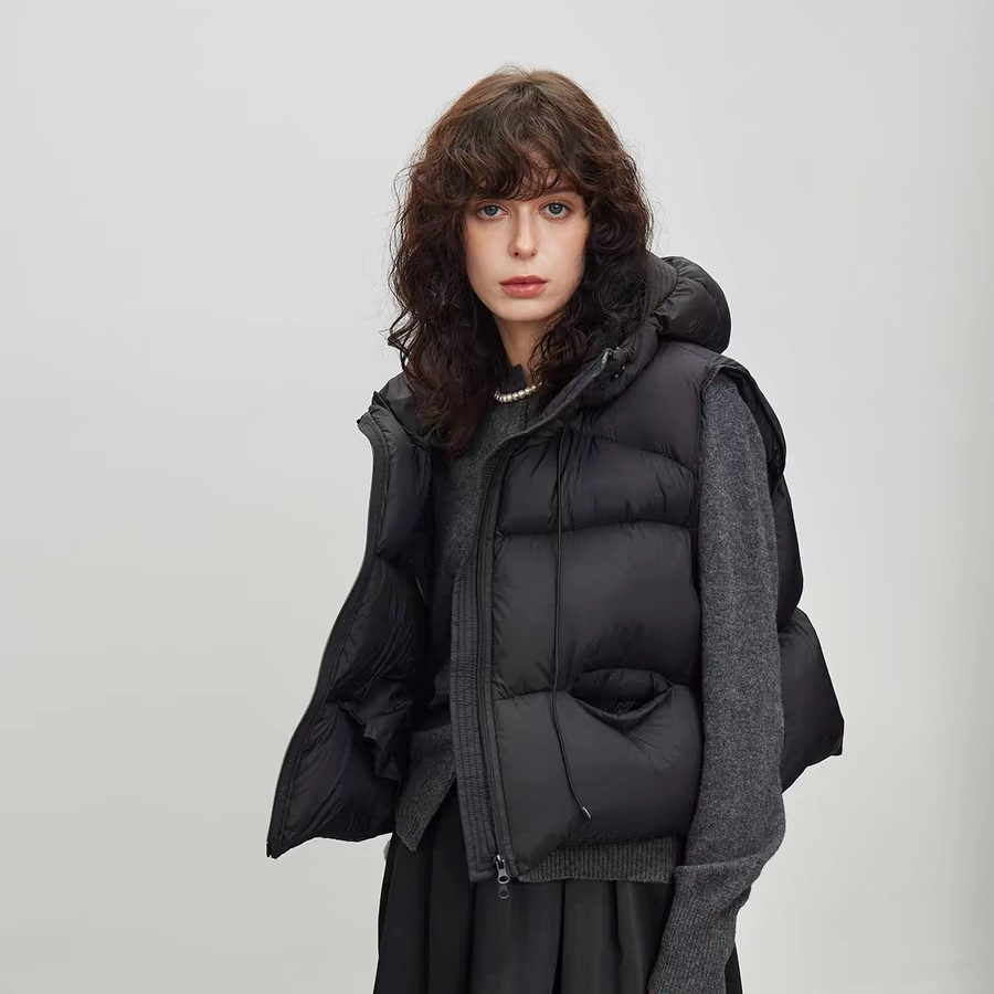 高品质韩版宽松连帽鹅绒马甲