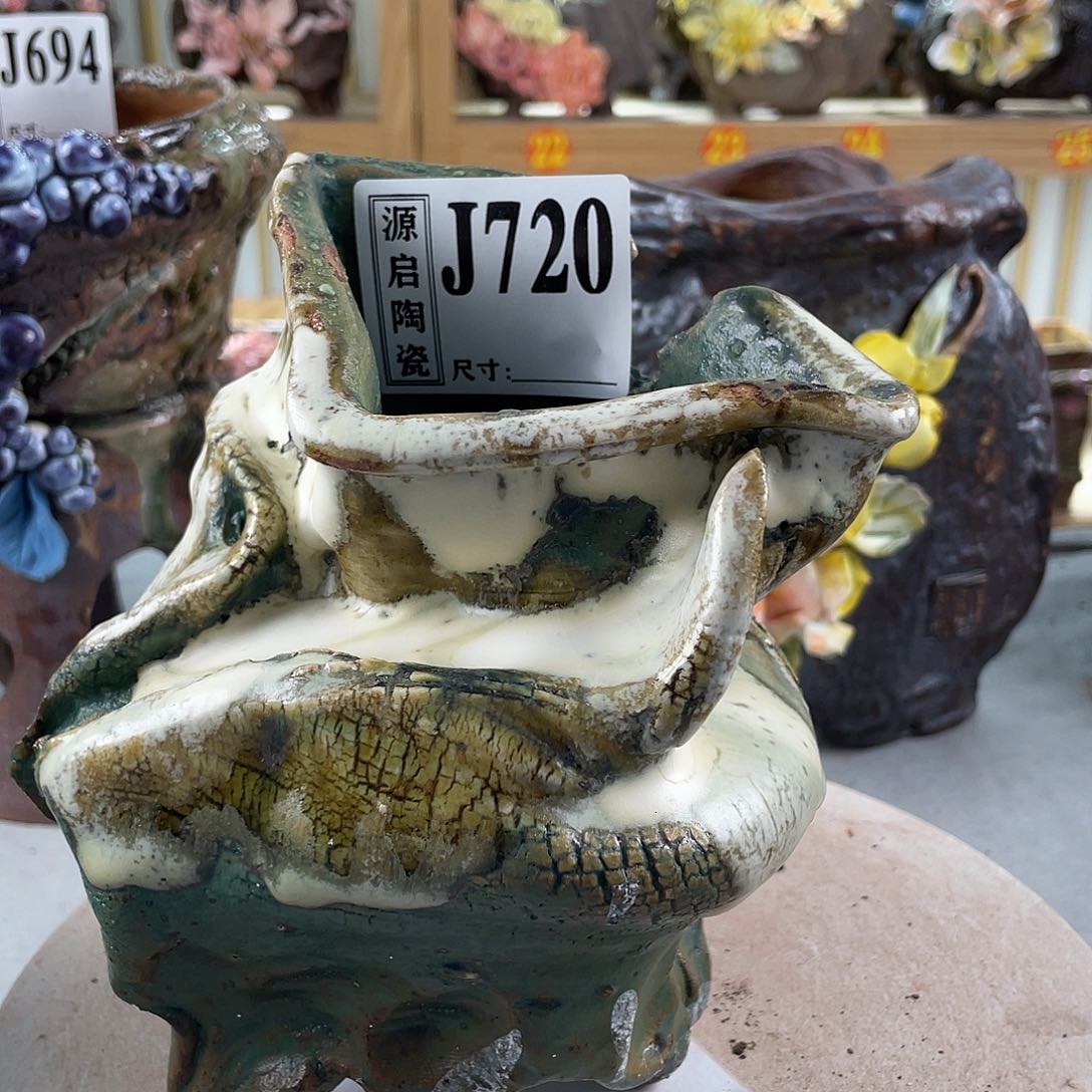 紫砂花盆景德镇陶瓷手工花盆720