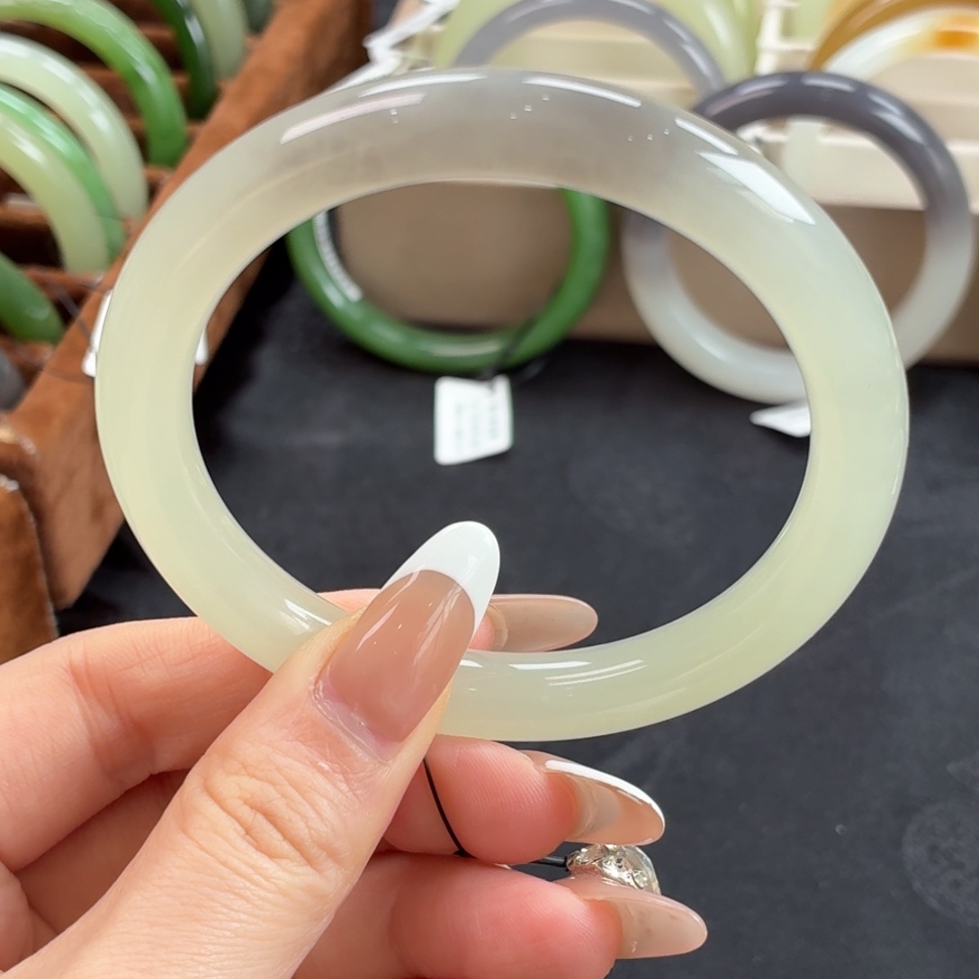 和田玉未镶嵌手镯一口紫冰晴底冰润21