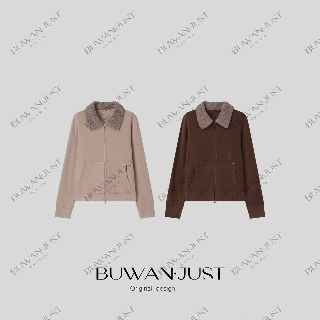 BUWANJUST 高定加厚双面绒感保暖亲肤毛毛领双头拉链卫衣 B2531