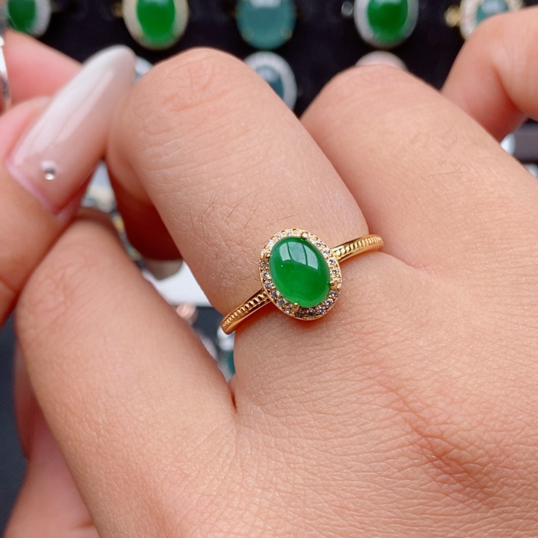 翡翠戒指银S925镶嵌4578