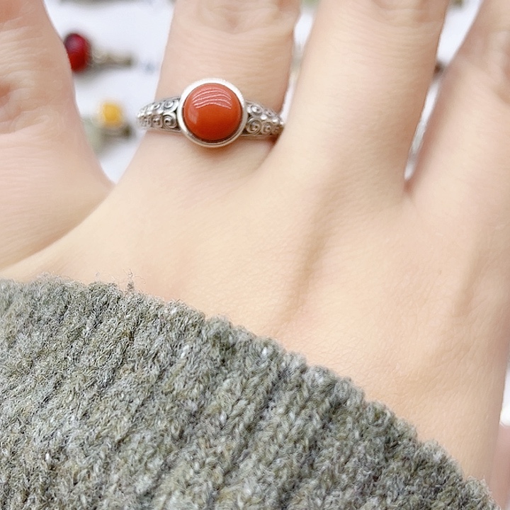 玛瑙/玉髓戒指银S925镶嵌925银
