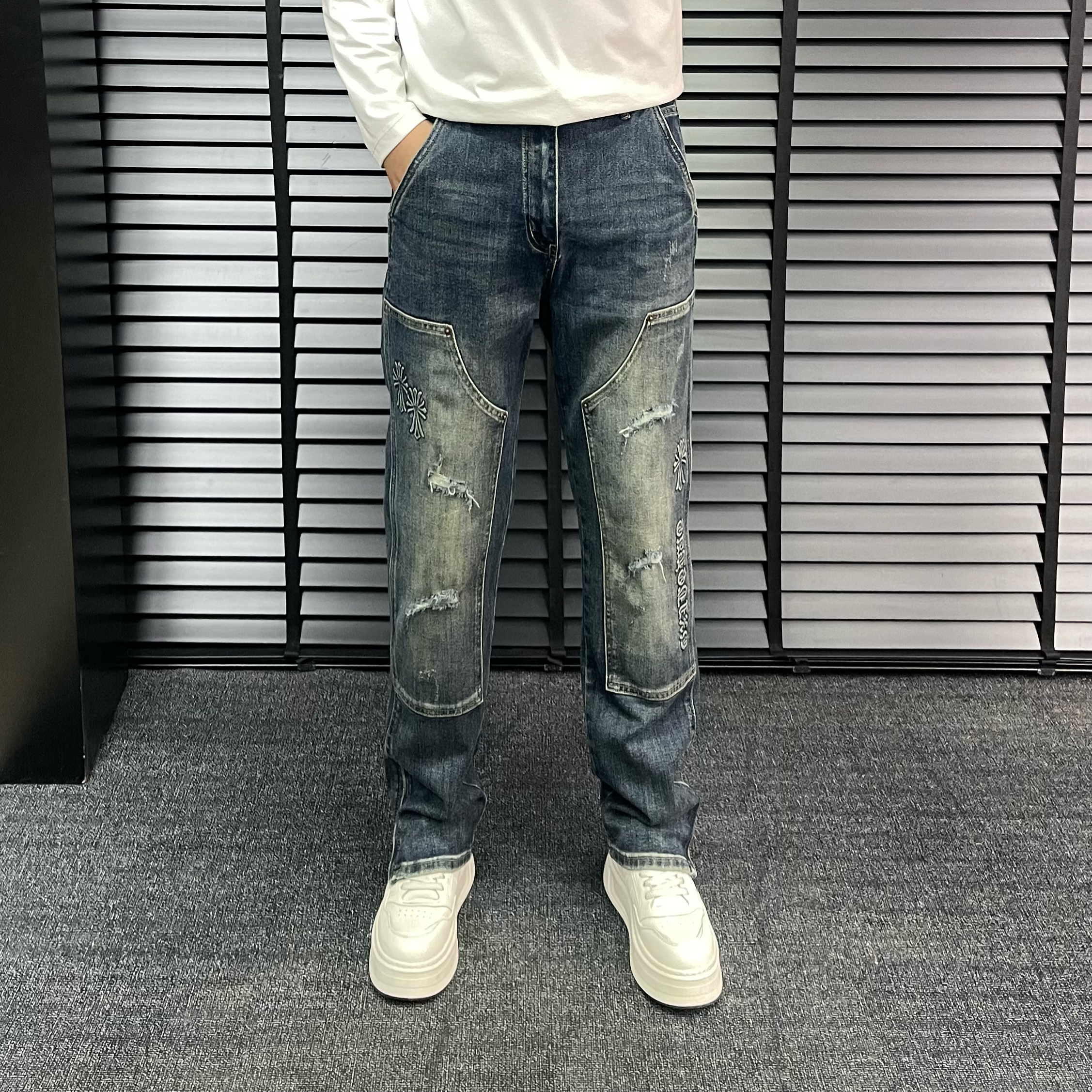 男款直筒宽松美式高街牛仔裤