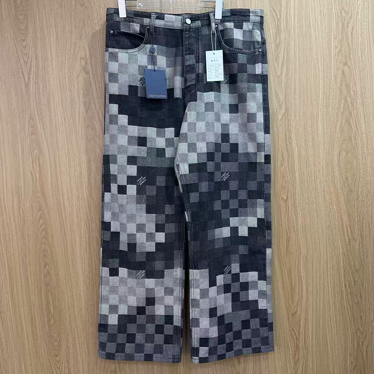 未使用 LouisVuitton/路易威登 SS25灰色马赛克牛仔裤33码2591104