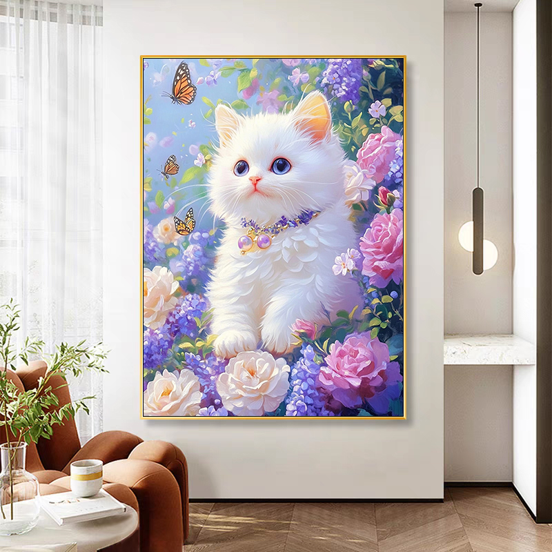 花丛猫咪2025新款十字绣大格满绣75色60*80cm【裸包无针】