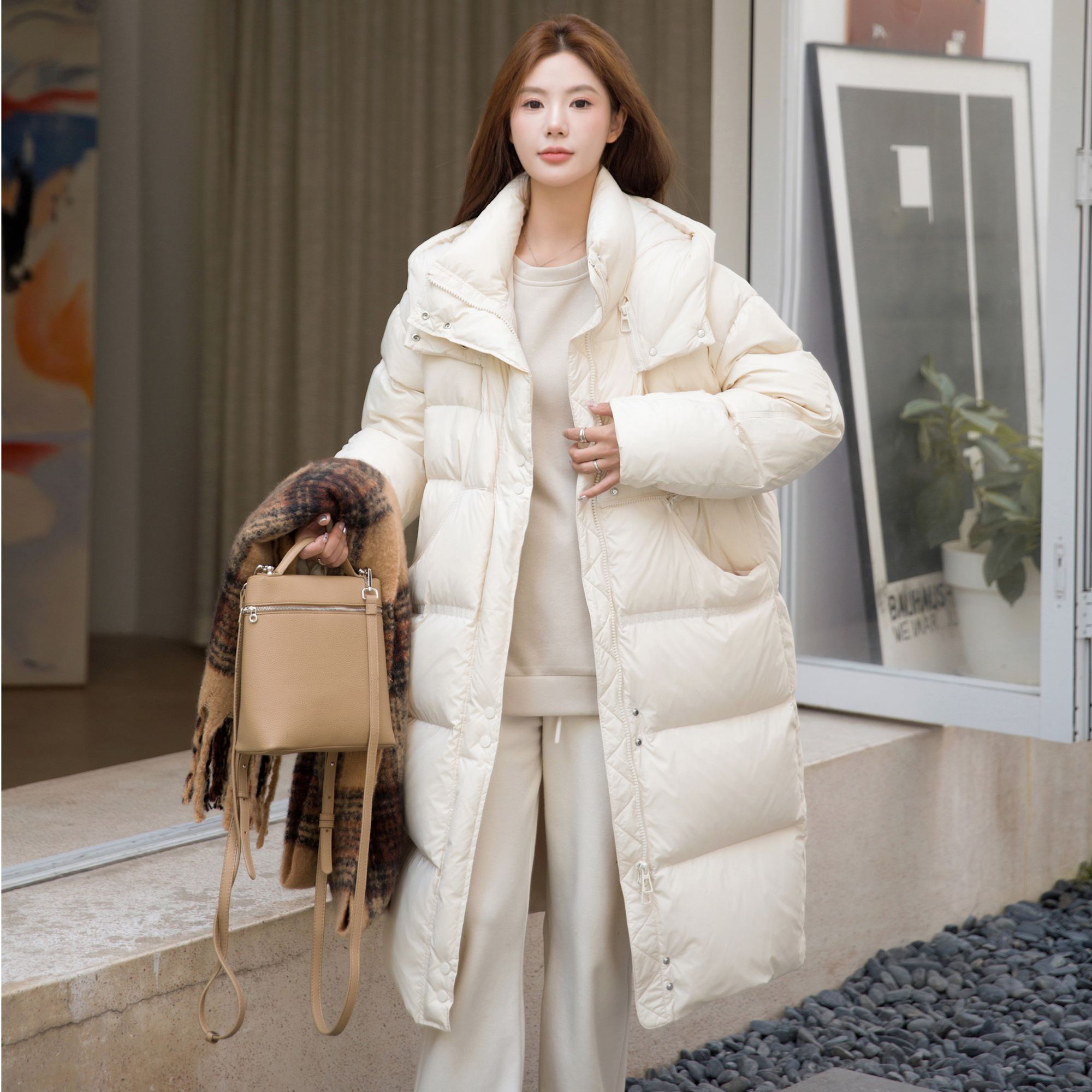 【鹅绒服】立领连帽长款过膝情侣90鹅绒冬季时尚休闲百搭-WH26085