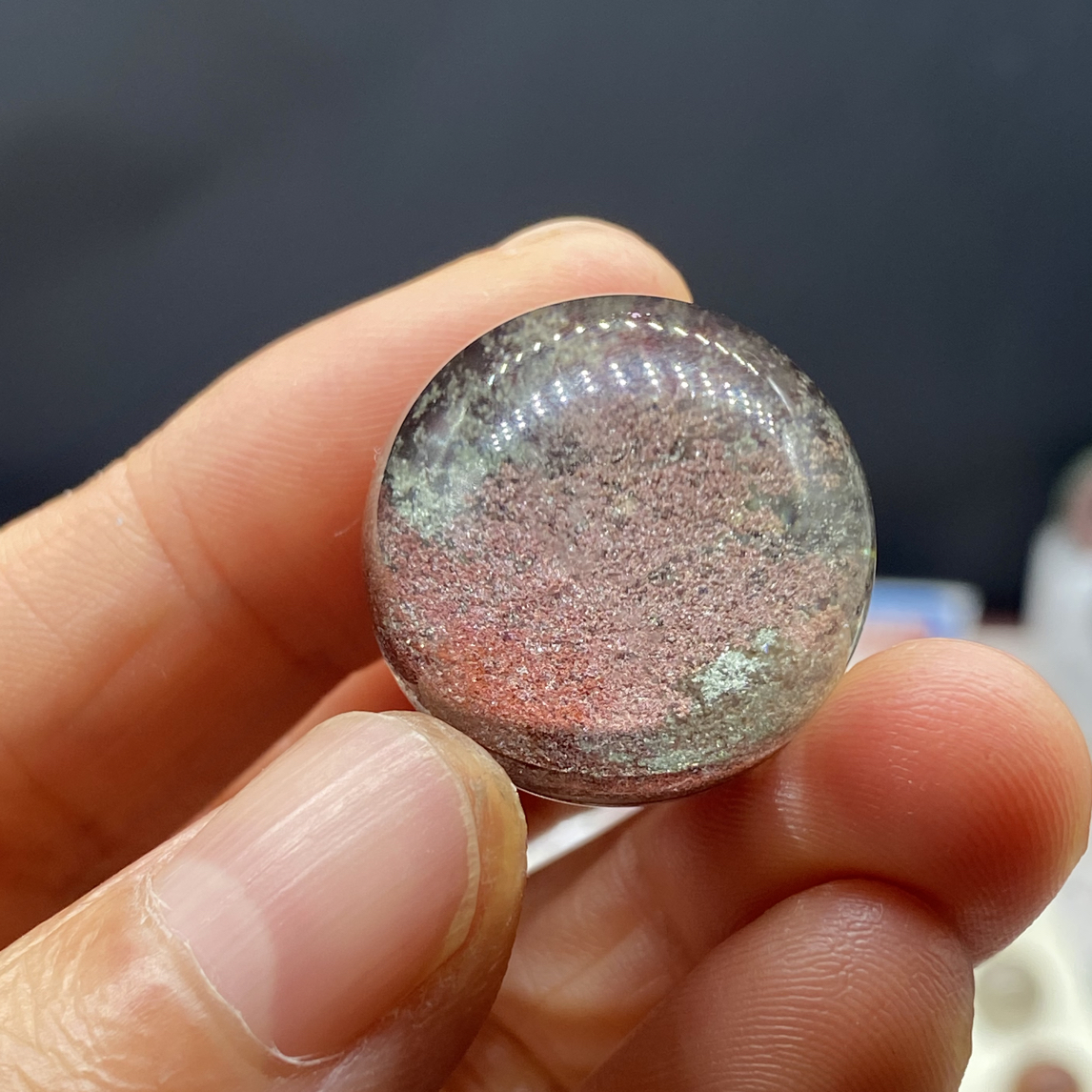 天然水晶红绿幽灵千层圆珠diy配饰23mm