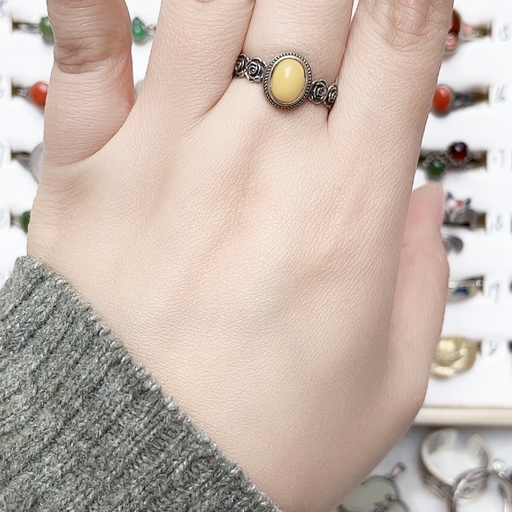 蜜蜡银S925镶嵌戒指