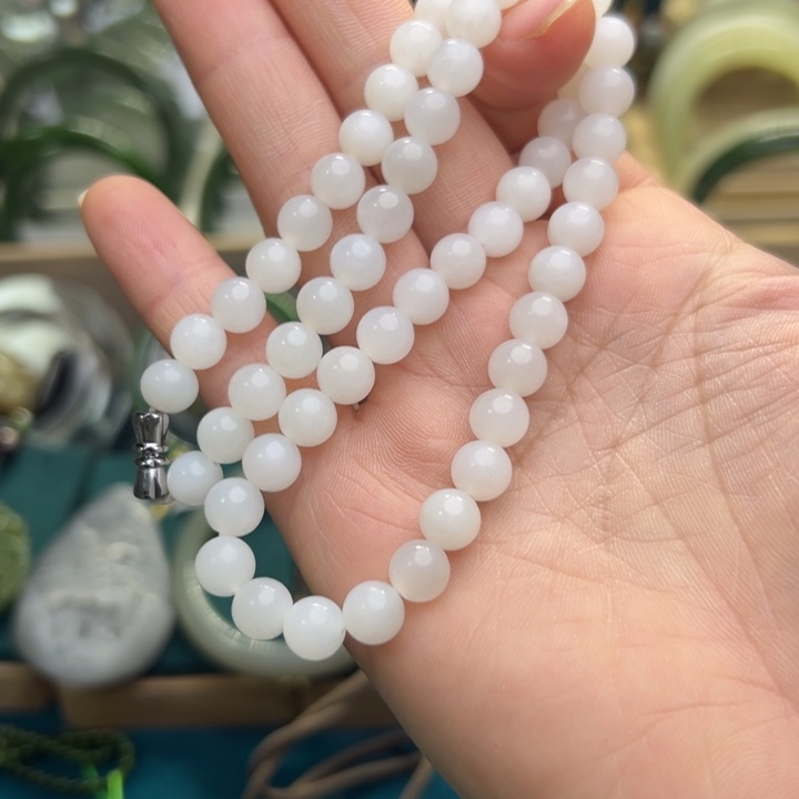 和田玉颈饰未镶嵌白玉妈妈链卡8