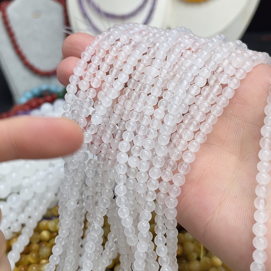 钛钢半成品玛瑙/玉髓白玉4m散珠