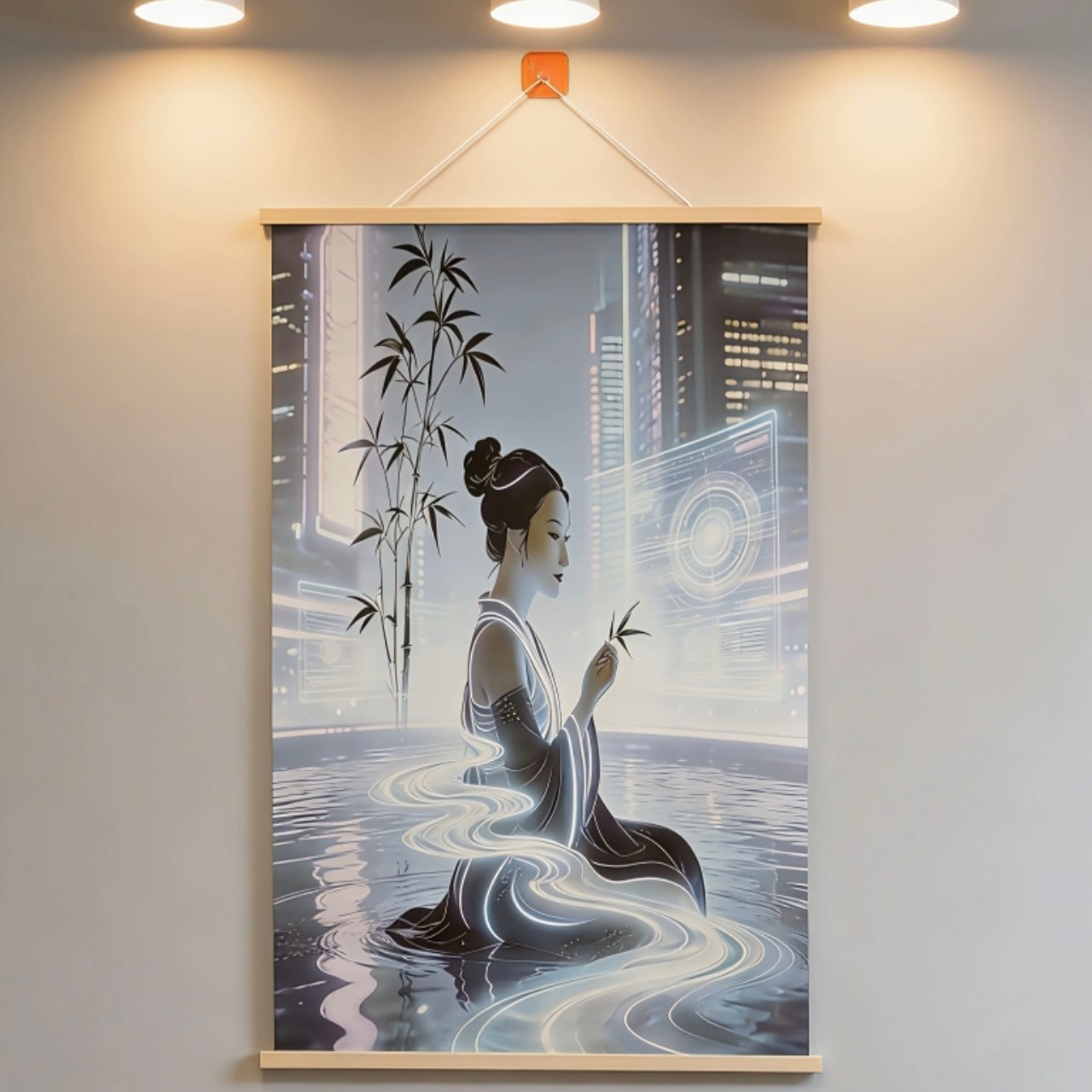 赛博国风挂画 新中式仕女竹韵油画布装饰画 48×96/68×136cm