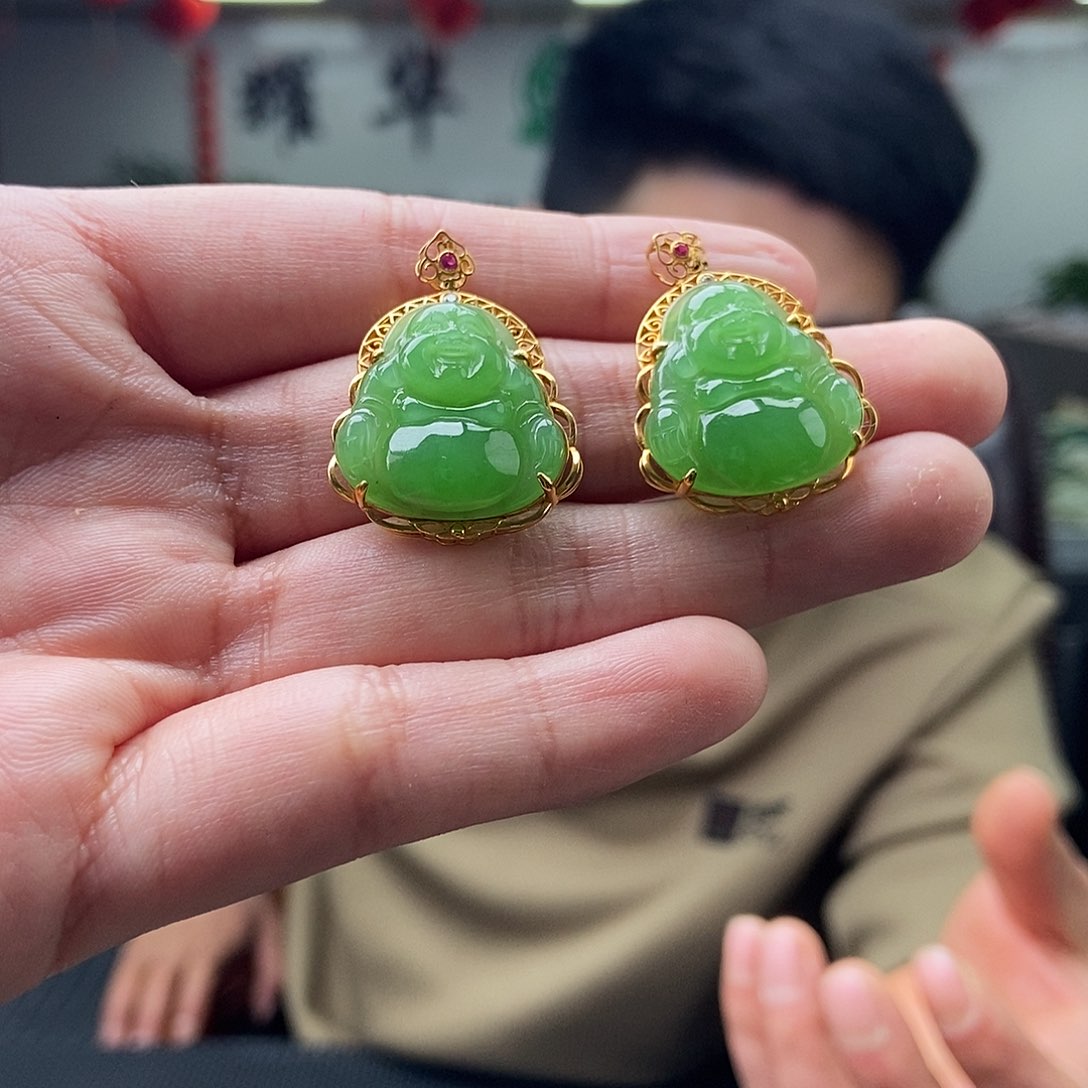 和田玉颜色多样性发拍一发一18K金镶嵌