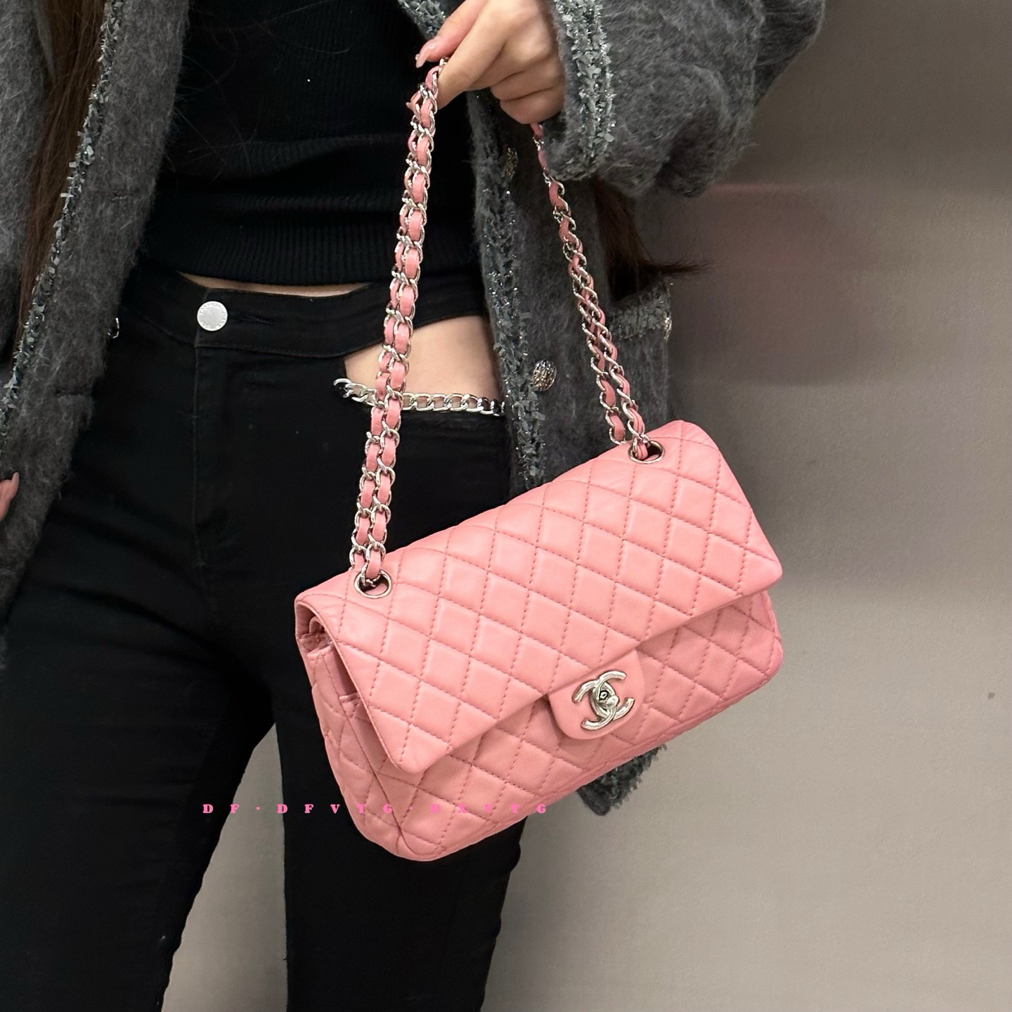 95新 Chanel/香奈儿 chanel夏日粉中号cf双盖单肩包