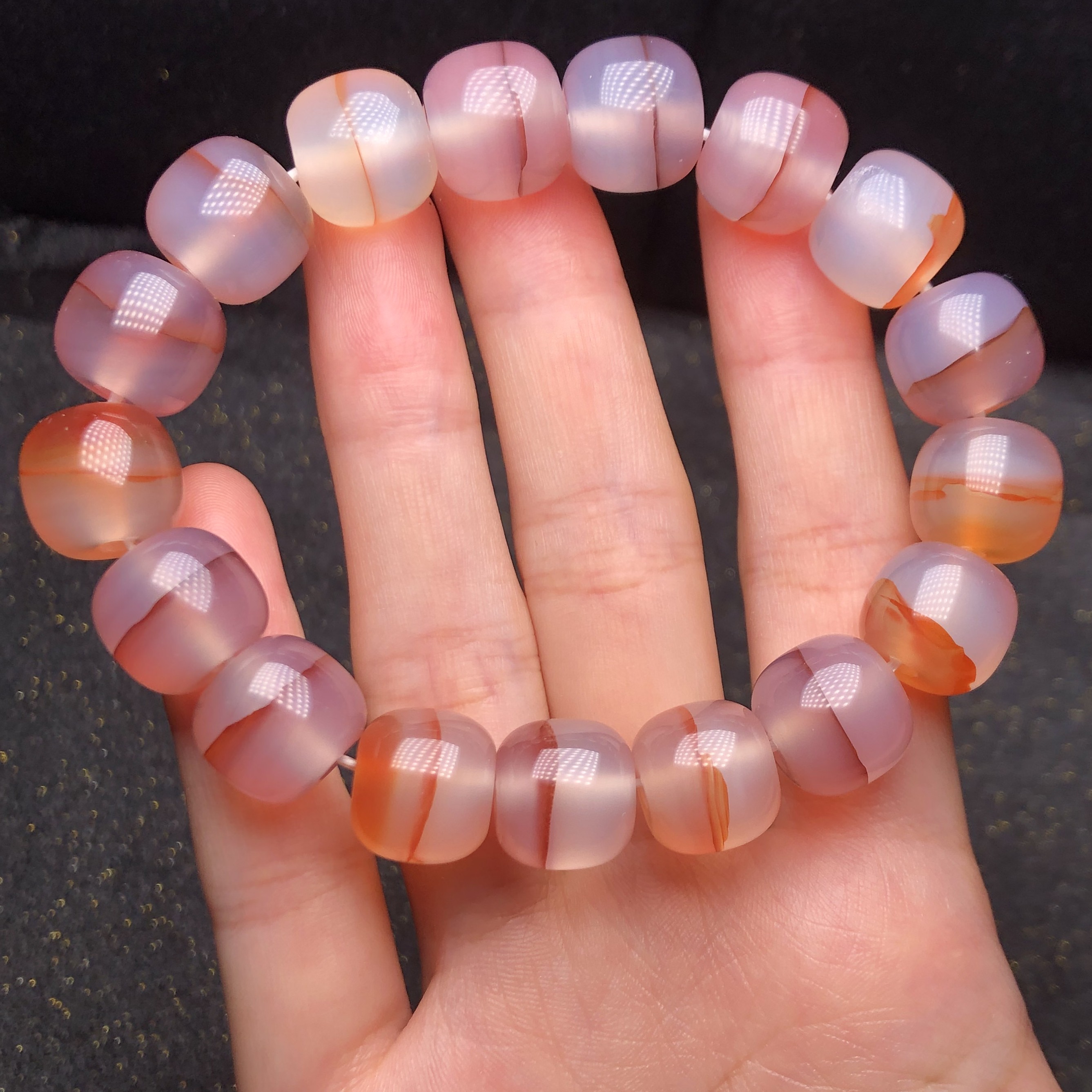 天然玛瑙玉髓彩橘红多宝一线冰种底老型珠手串男女款饰品生日礼物