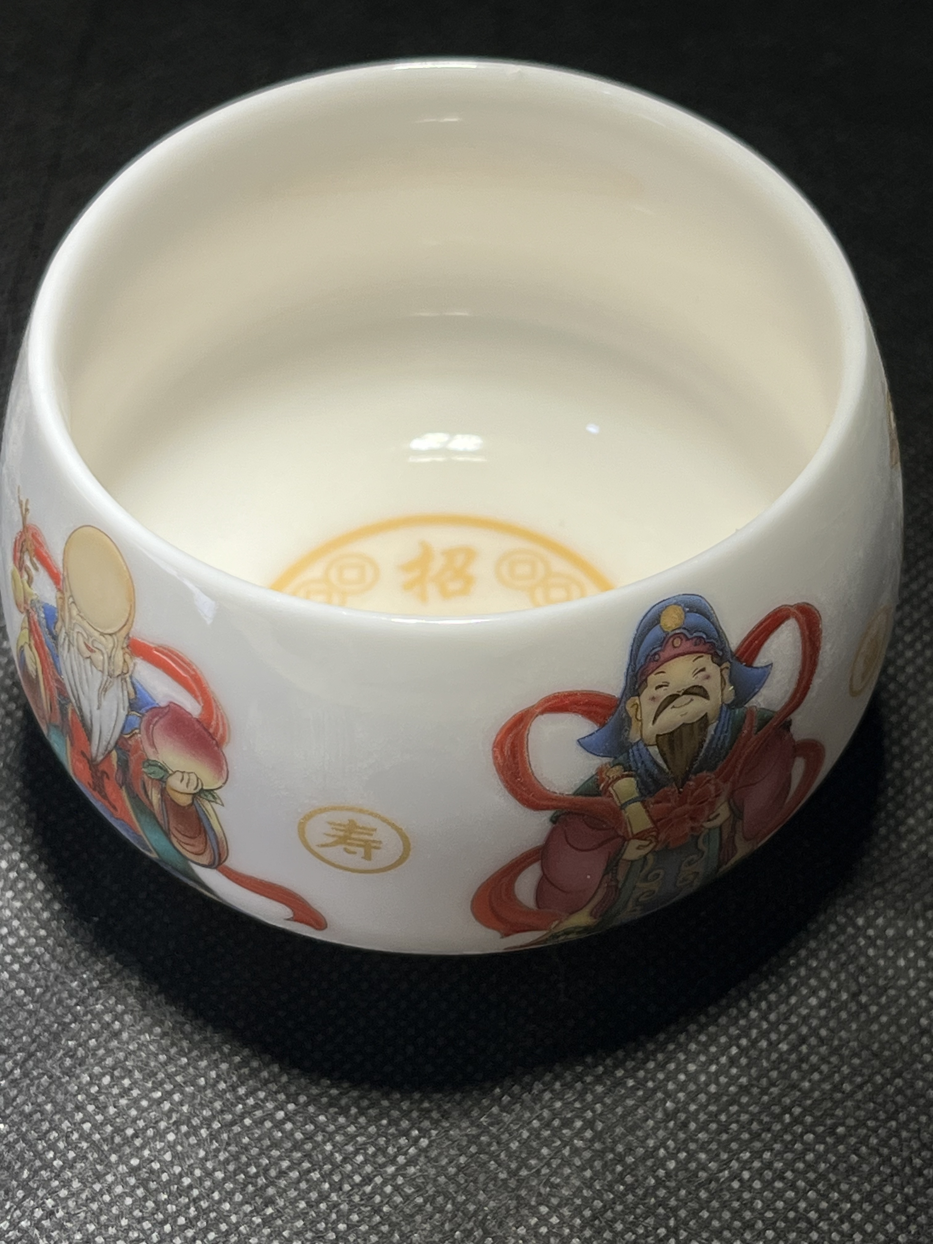 白瓷杯手绘招财进宝财神高端精品主人杯