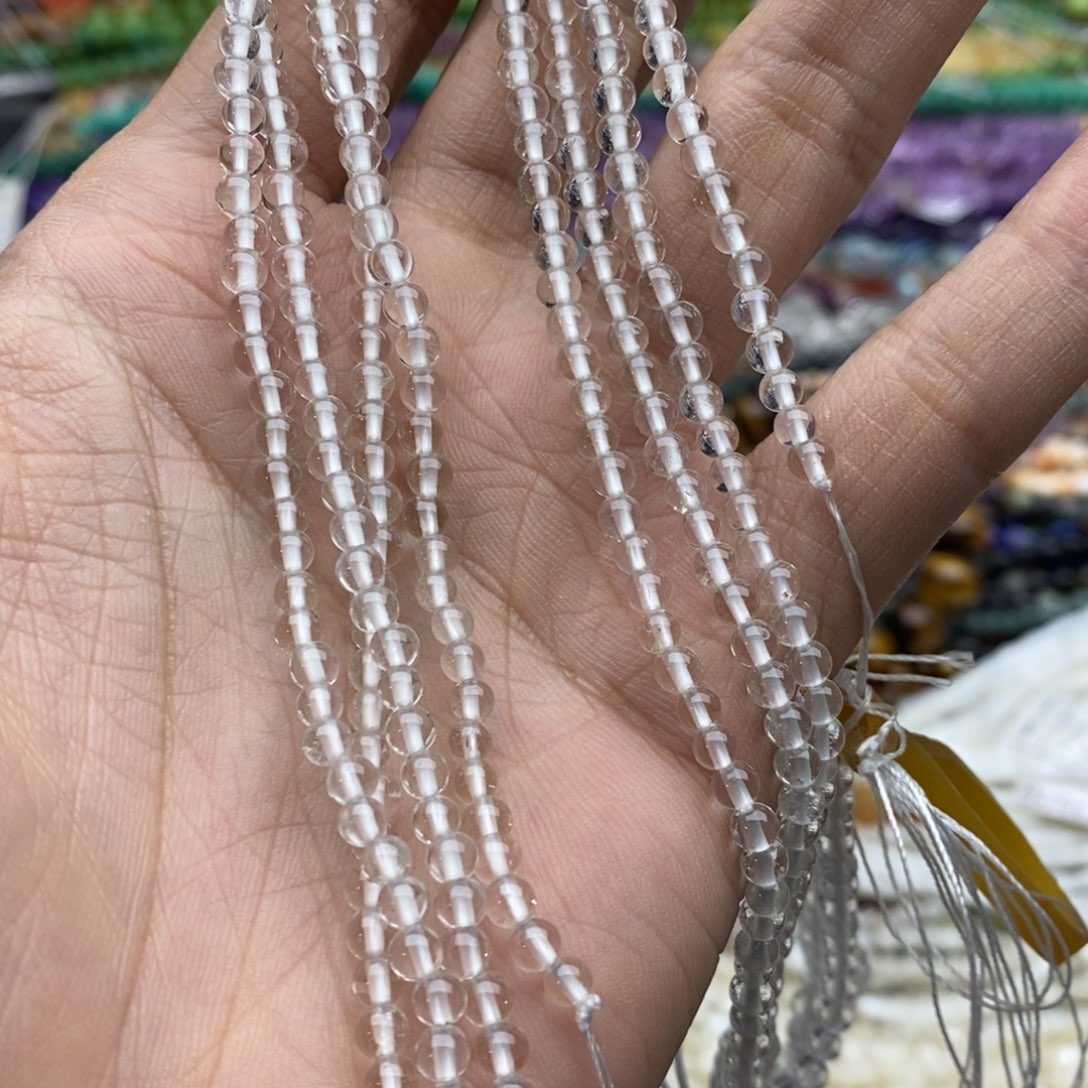 未镶嵌玛瑙/玉髓珠宝半成品一条天然3.8mm透体白水晶圆珠