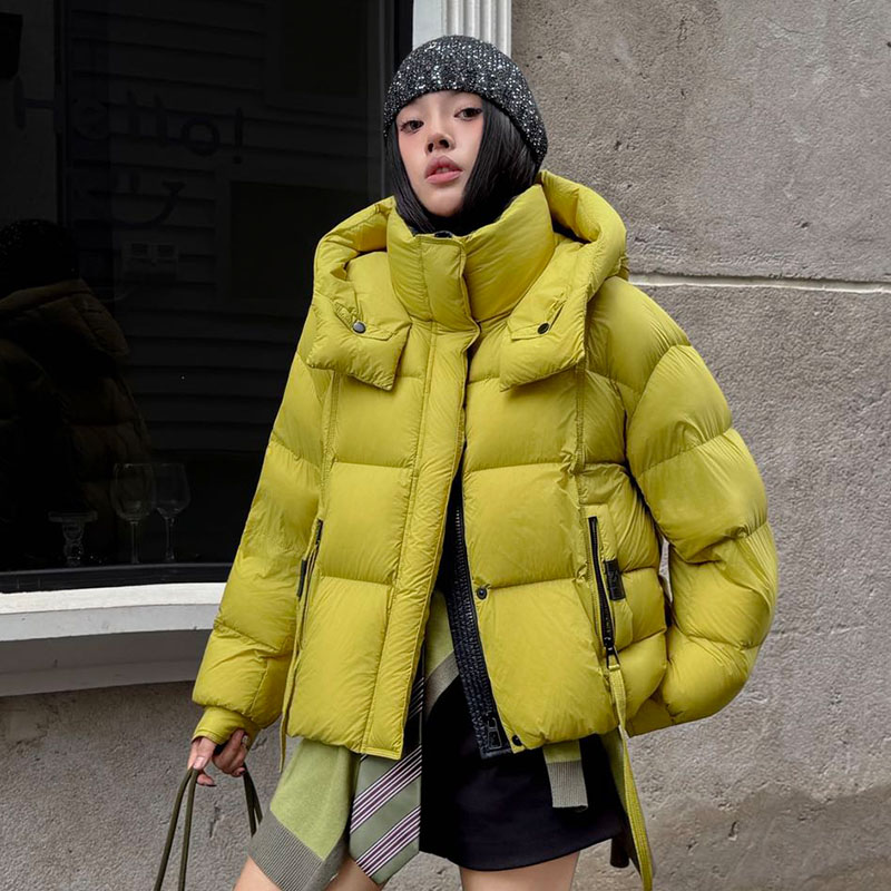 新款撞色时尚白鸭绒韩版短款加厚保暖女士连帽羽绒服面包服外套