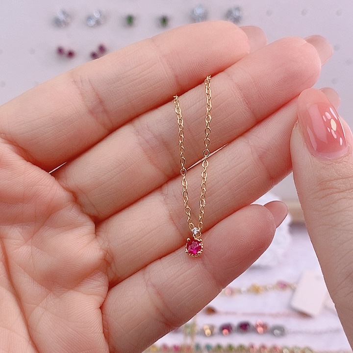红宝石颈饰银S925镶嵌红刚玉