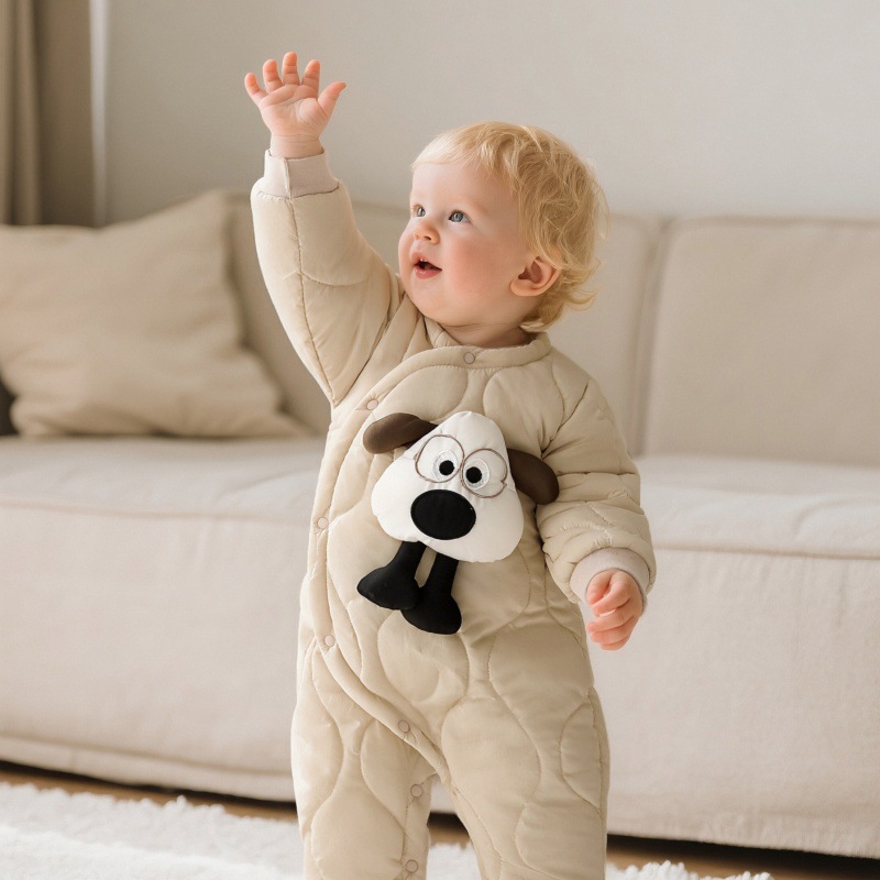 婴儿连体衣秋冬夹棉保暖哈衣新生儿超萌洋气外出抱衣爬爬棉服