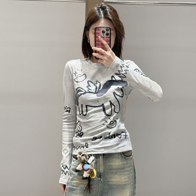 【现货】FORDARE/福蝶26春季设计师新品马上有钱印花白色打底衫ins