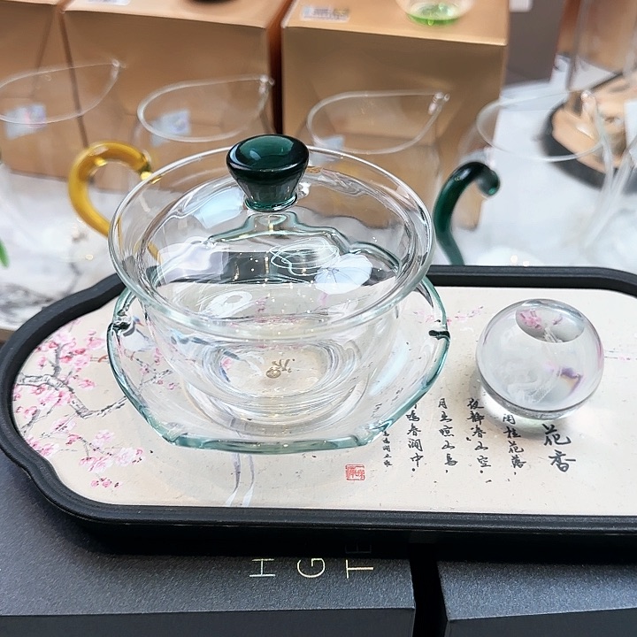 禾器墨绿色沁莲盖碗