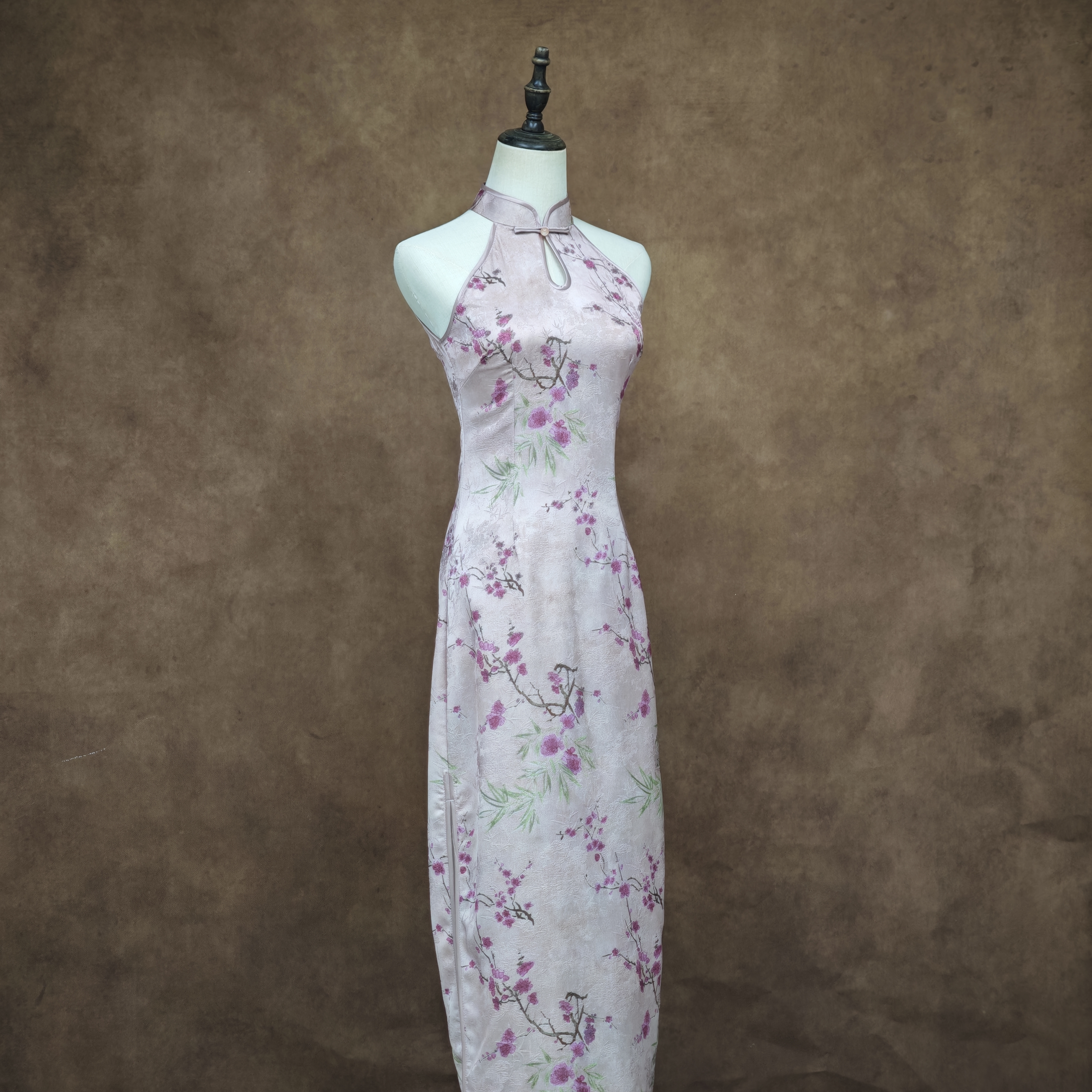 【南枝】2025年夏单层背后拉链气质挂脖新中式日常夏季旗袍长约125