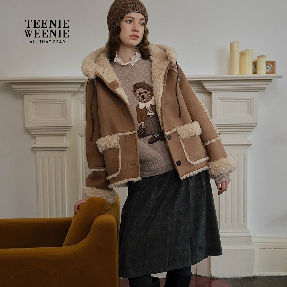 TeenieWeenie小熊女装短外套25冬新仿皮毛一体外衣TTJU258VW1B