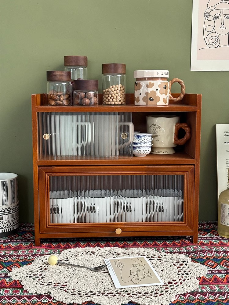 新中式一柜多用碗柜杯子置物柜复古客厅双门玄关矮柜