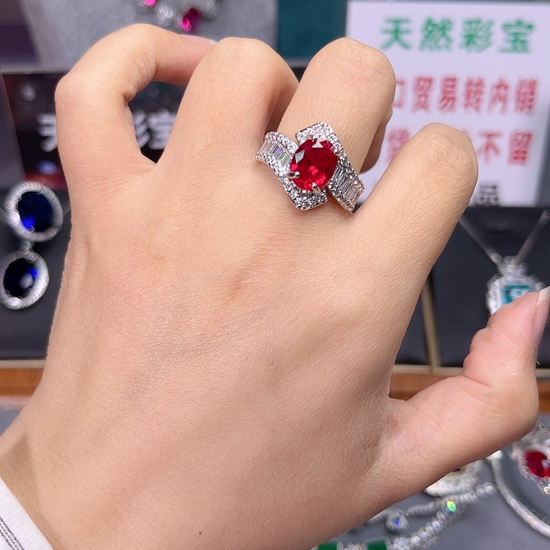 红宝石戒指银S925镶嵌t 73