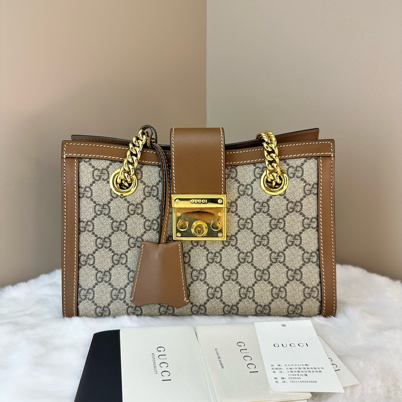 99新 GUCCI/古驰 Padlock月光宝盒小号焦糖色