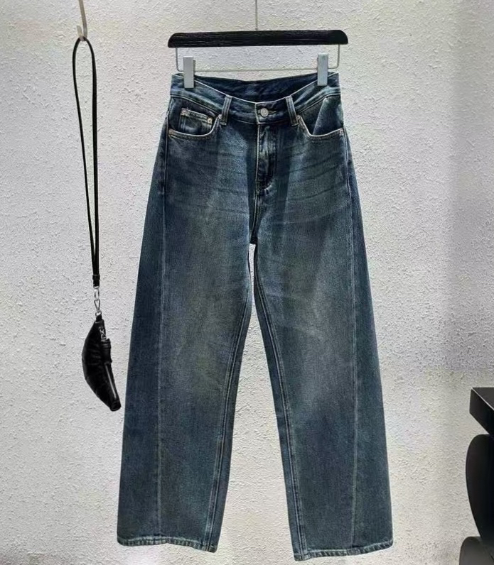 【CAIJU/2025】南油原创欧货进口土耳其骨位斜裁拼缝高腰阔腿牛仔裤