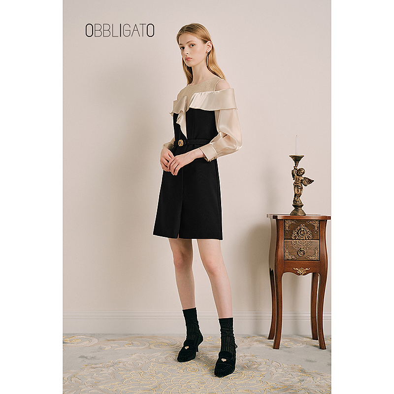 OBBLIGATO奥丽嘉朵秋季1C33305040品牌当年拼接气质连衣裙