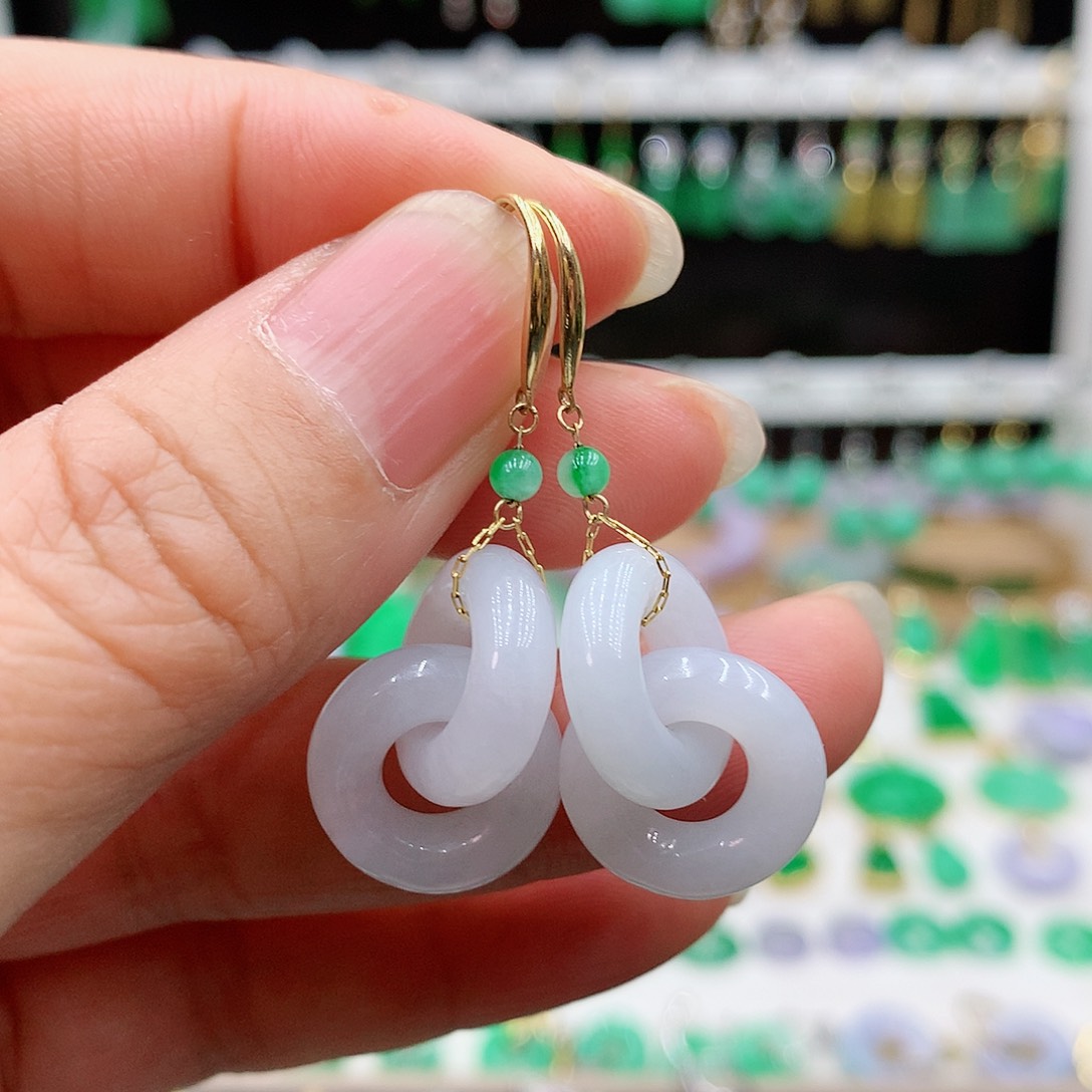 翡翠耳饰18K金镶嵌的