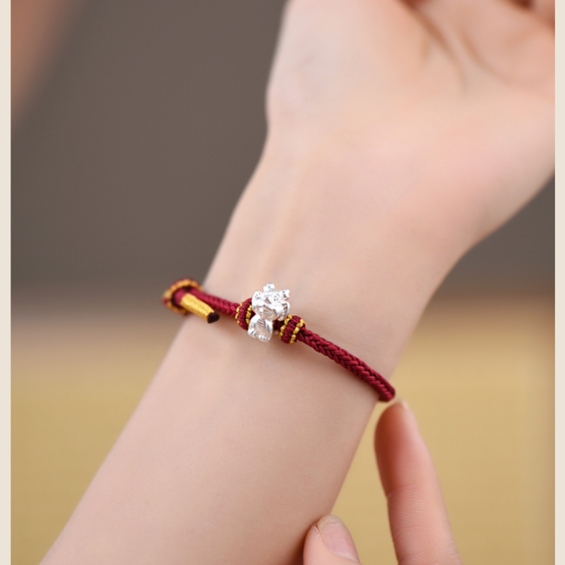 足银手链 十二生肖足银999手链男女士款国风红绳手绳蛇本命年礼物