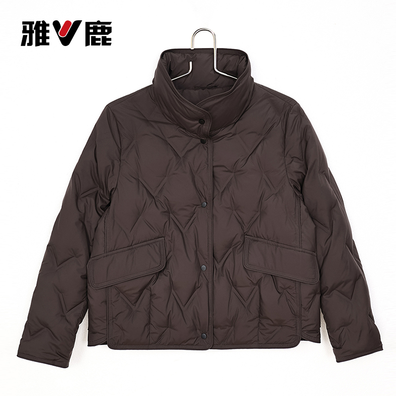 雅鹿短款立领羽绒服女2025秋冬新款轻薄保暖休闲百搭纯色外套