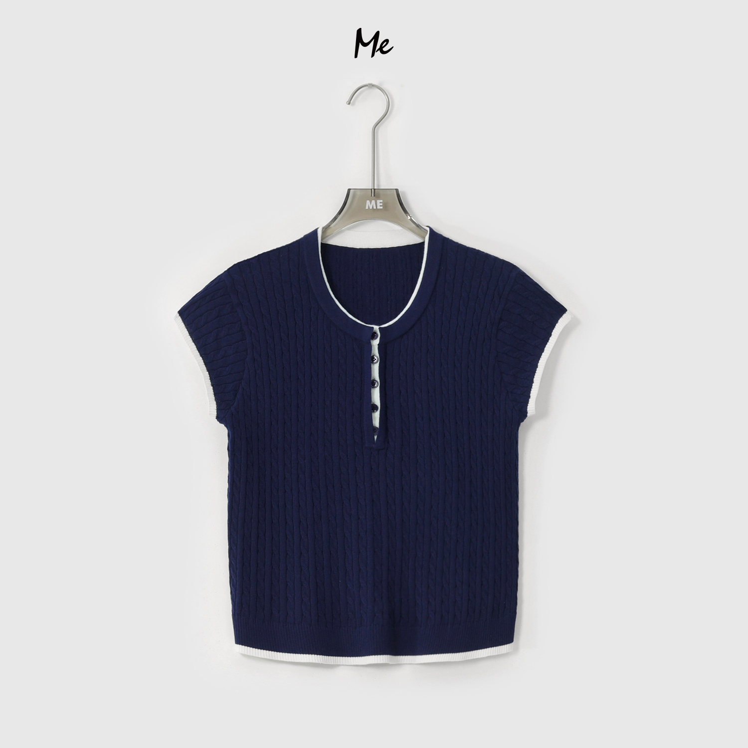 ME【深海POLO（假两件）】蚕丝绵羊毛绞花奢牌感时尚针织衫MEHS3536