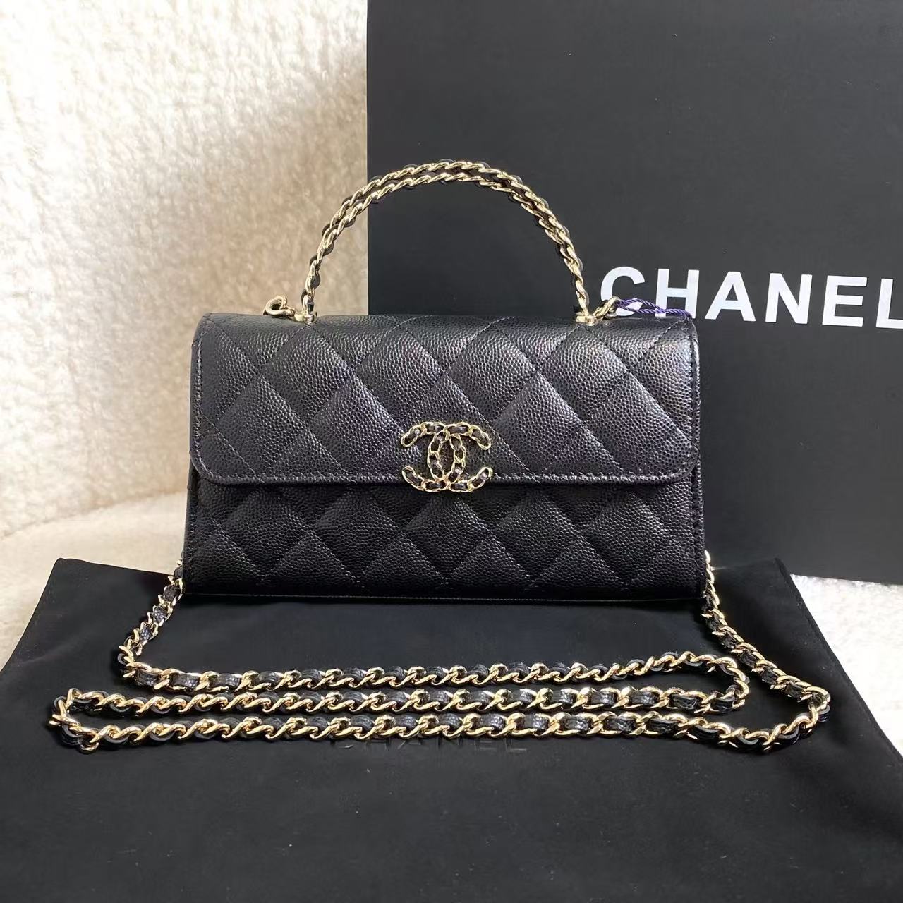 99新 Chanel/香奈儿 23P黑金手柄Kelly大/52263565/12期/代卖服务
