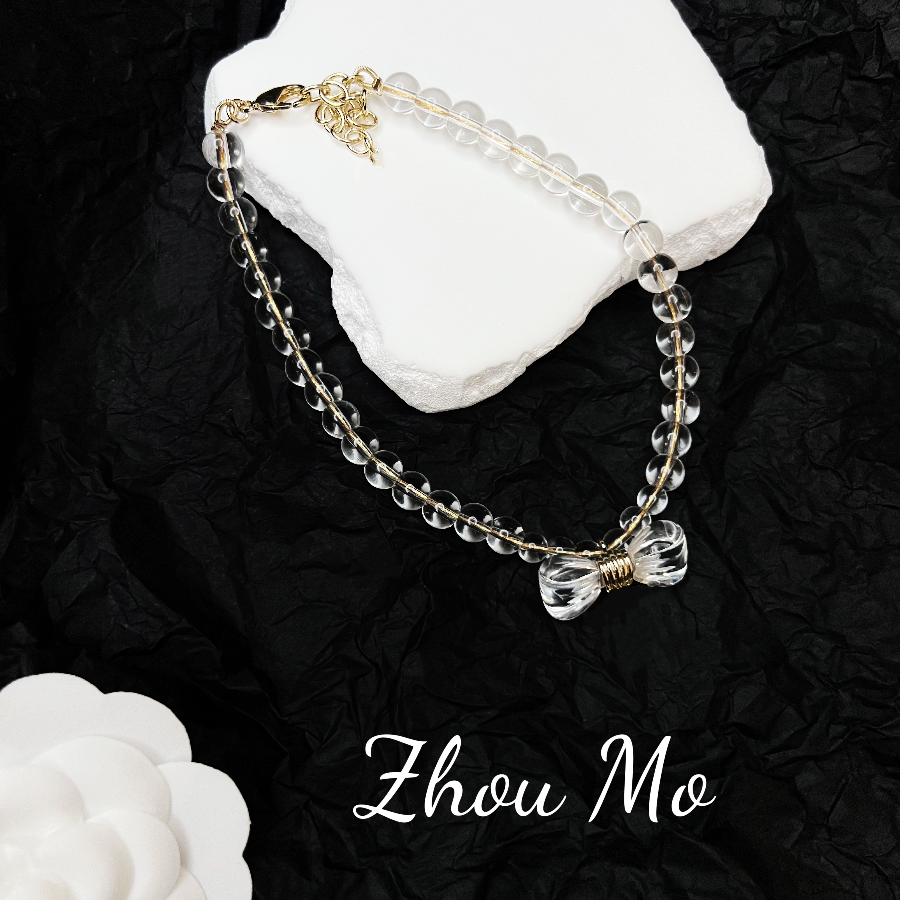 铜合金项链 【MOMO】透明蝴蝶结项链 B-289