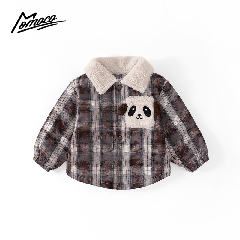 MOMOCO冬季男童格子熊猫休闲百搭棉袄75430107156