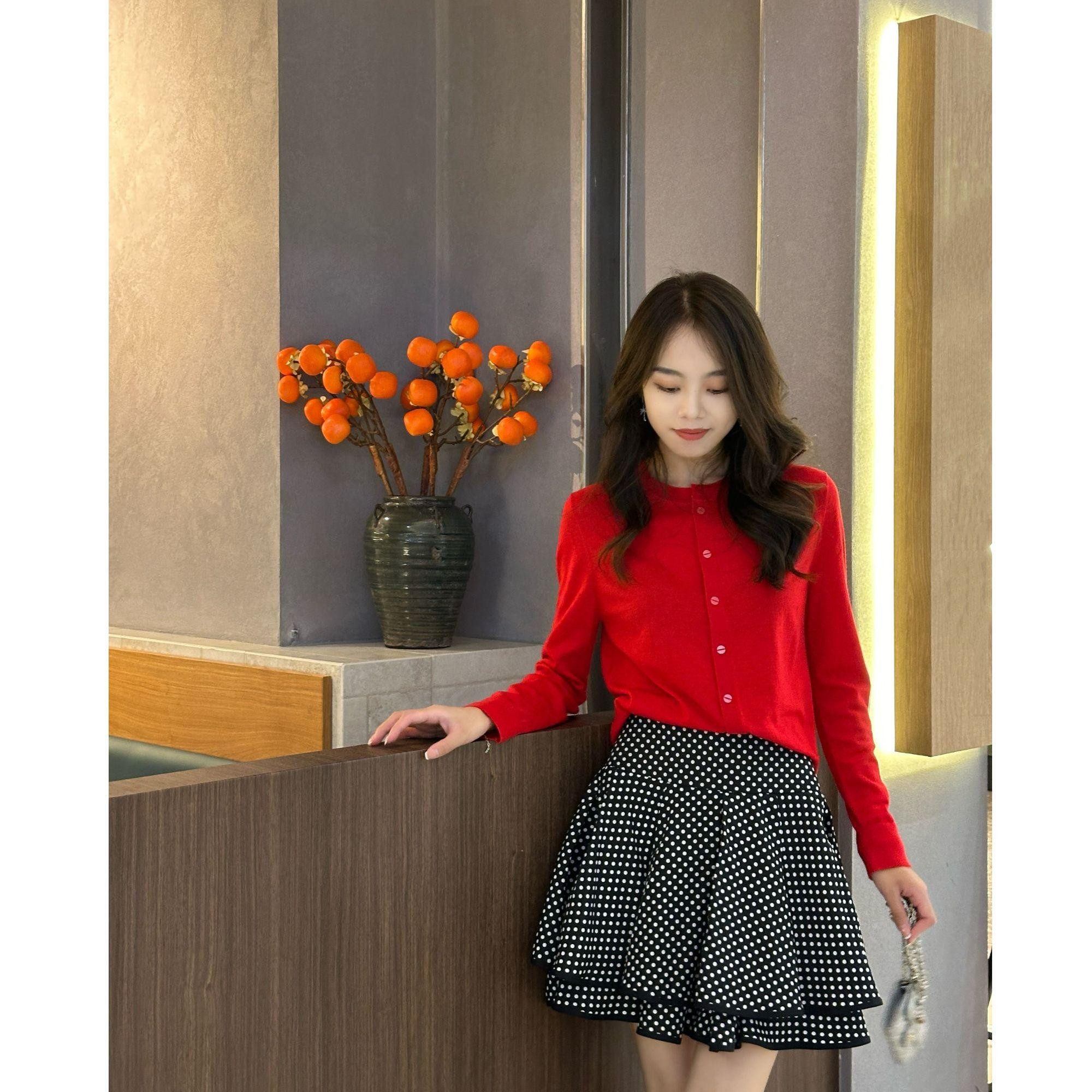 Girdear/哥弟 女装经典百搭气质针织衫简约绵羊毛长袖开衫148061