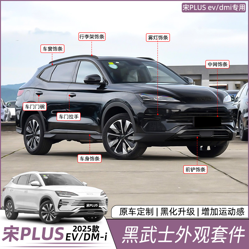 比亚迪宋plusdmi车窗饰条黑武士中网黑化套件改装外装饰配件用品