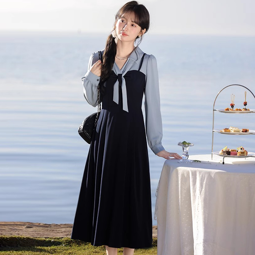 2.11晚预告款春季新款显瘦假两件洋气吊带拼接连衣裙  NTS682157