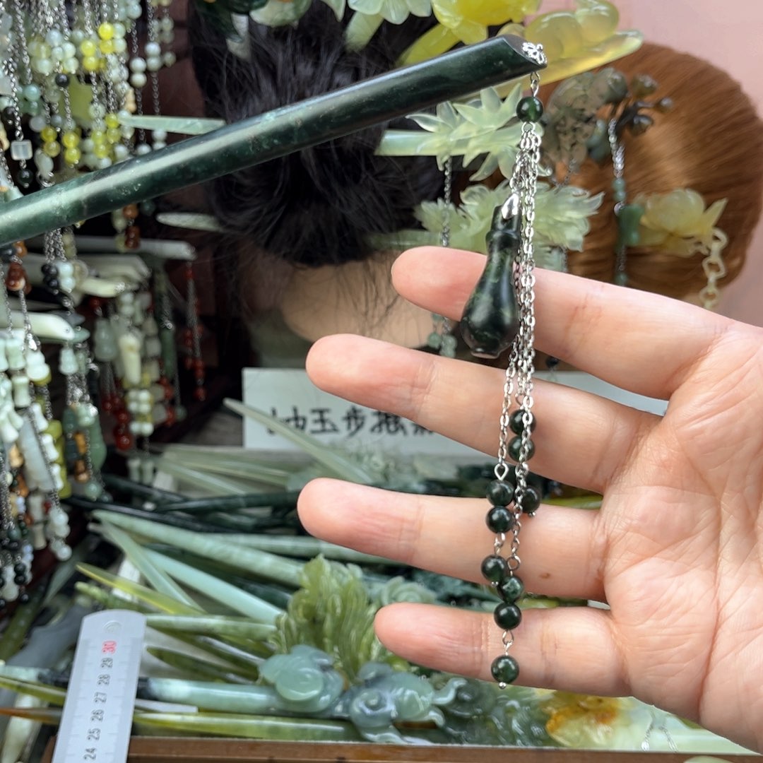 蛇纹石玉发饰未镶嵌19厘米左右