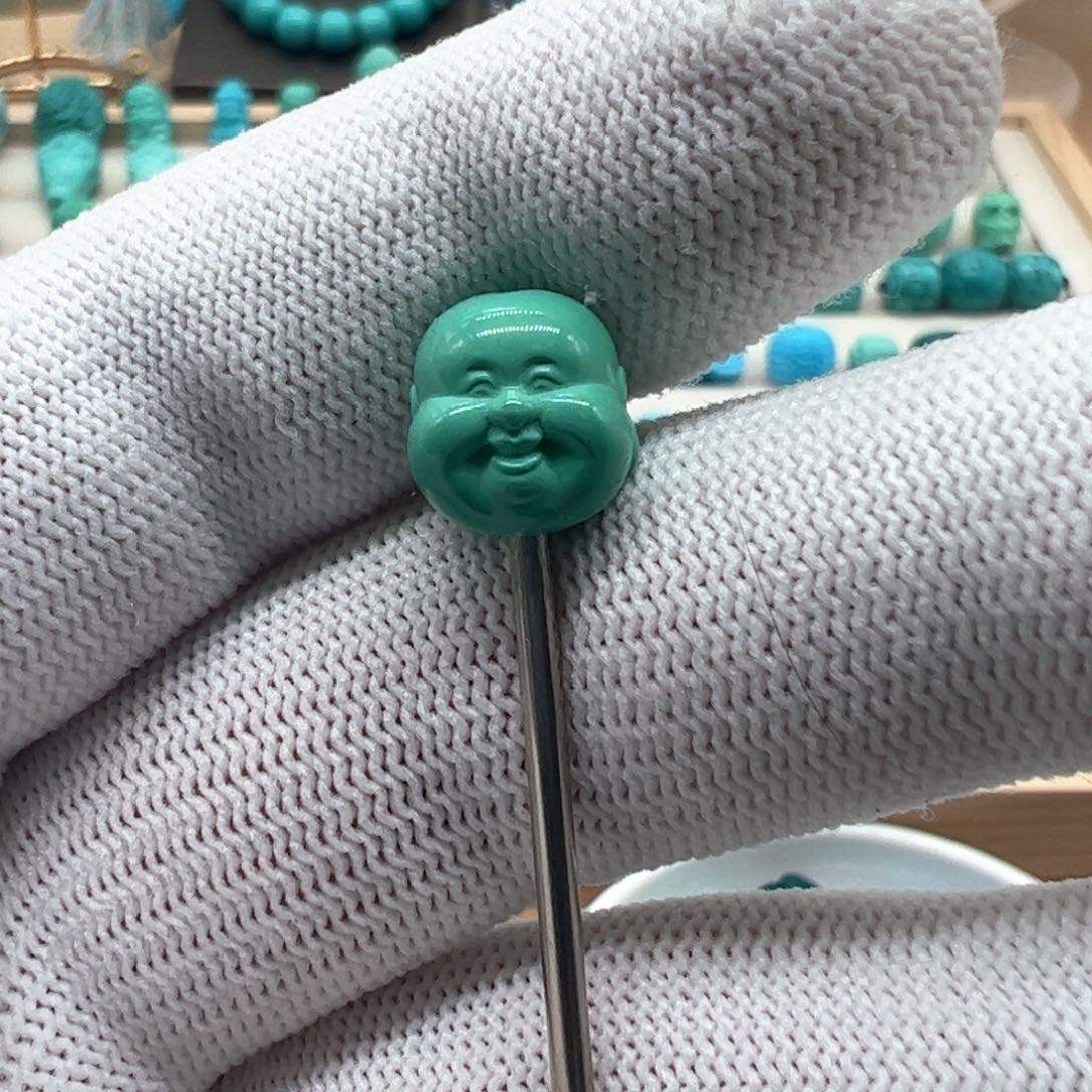 编织品天然原矿湖北绿松直径11mm弥勒佛头