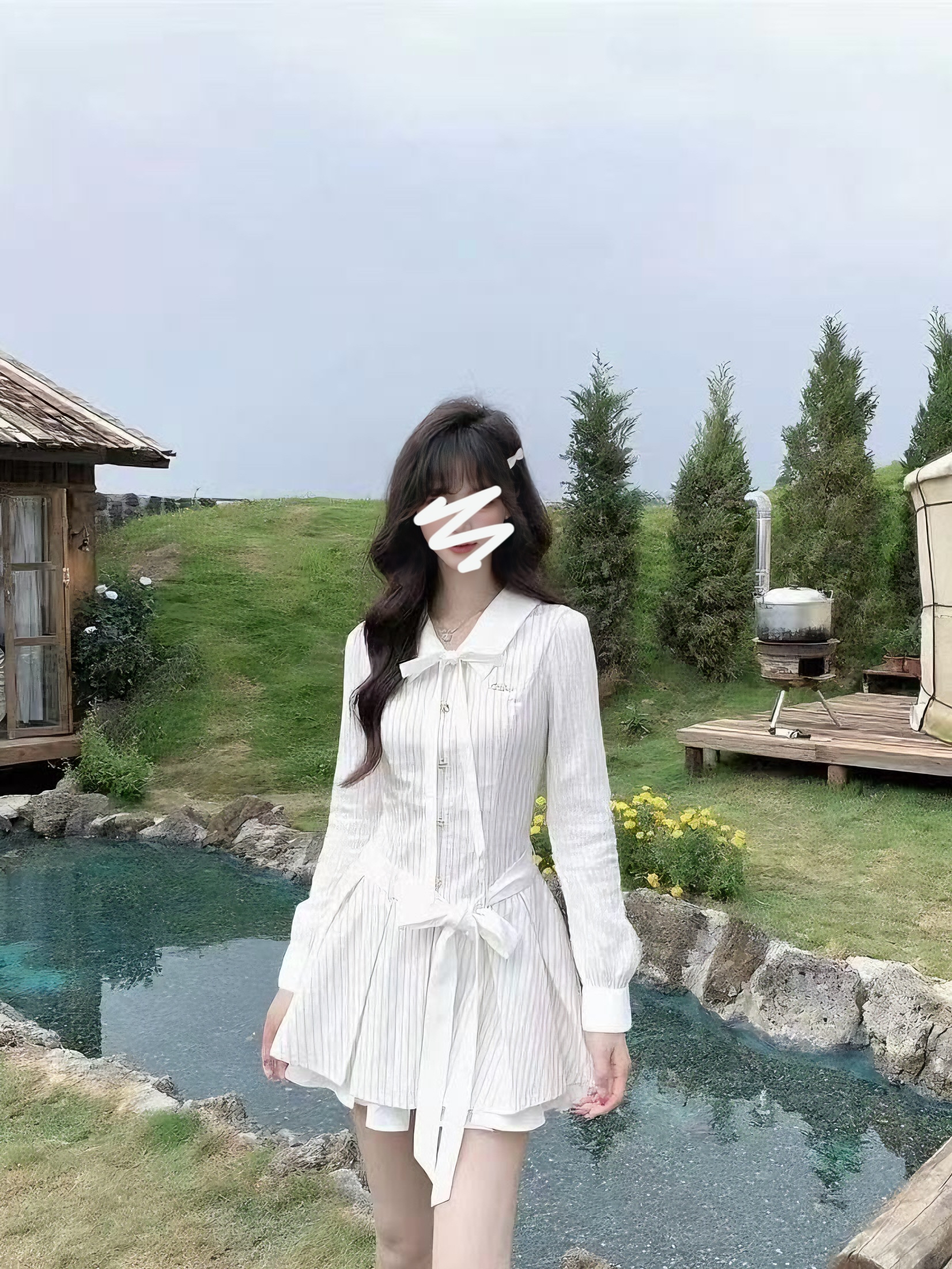 《祖儿专属》条纹系带短袖学院风短裙连衣裙短款收腰小众修身