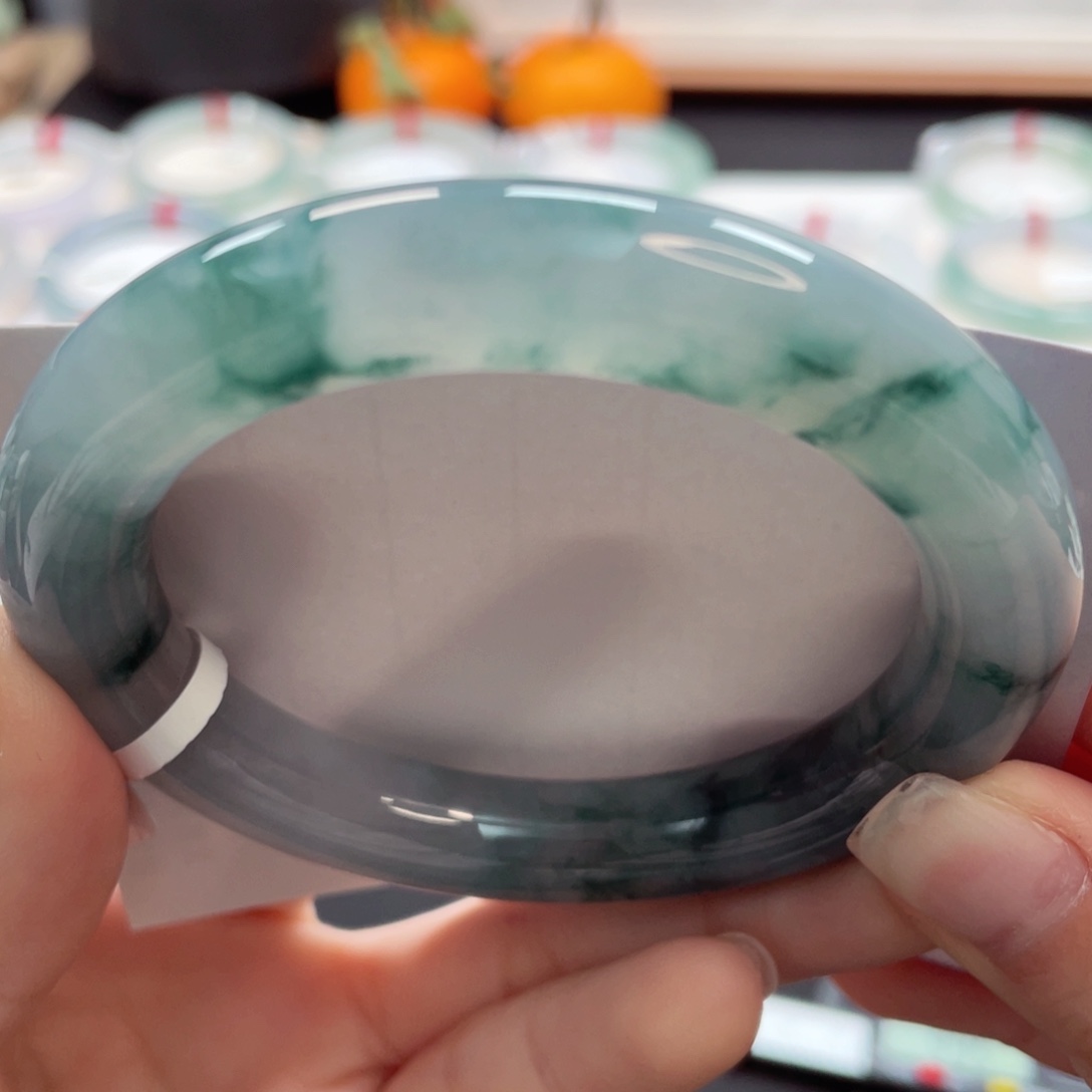 【闪购商品】翡翠手镯未镶嵌54冰胶透国风山水画战斗机14号